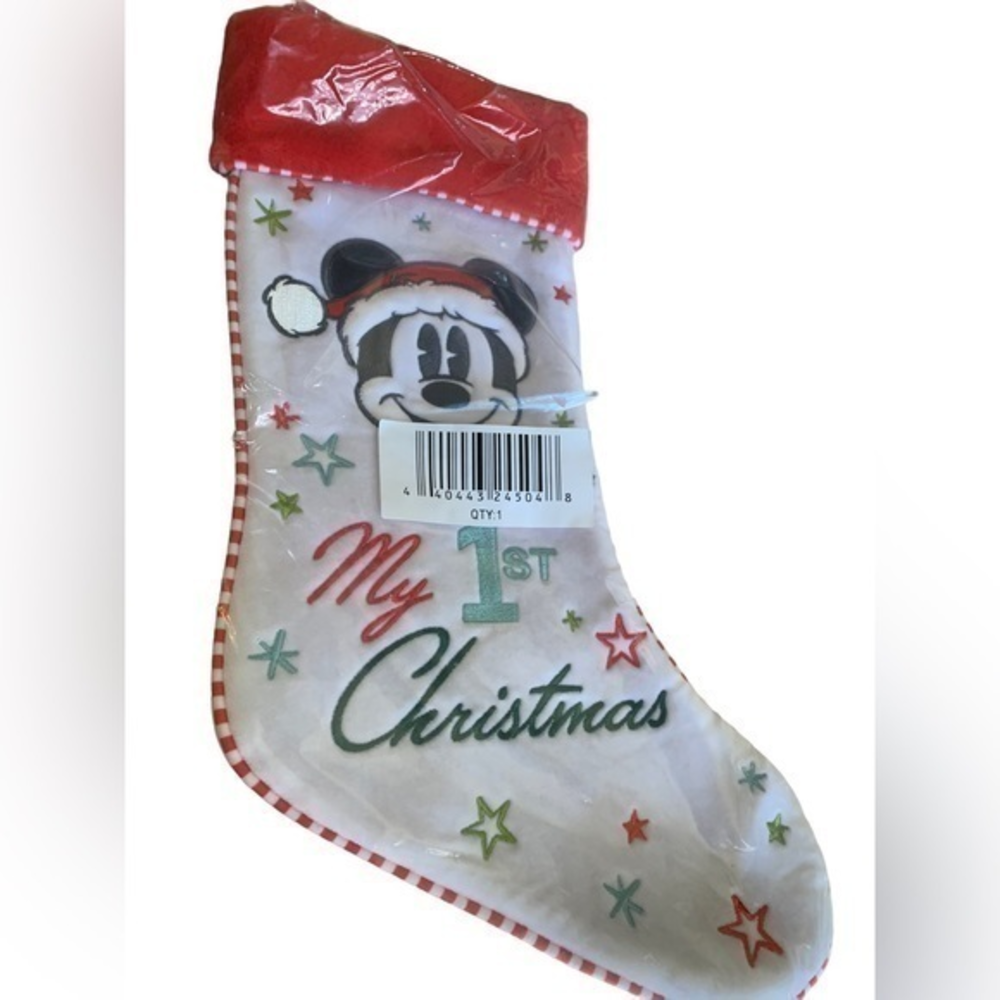 Disney Authentic Santa Mickey Mouse My 1st‎ Christmas Holiday Stocking for Baby